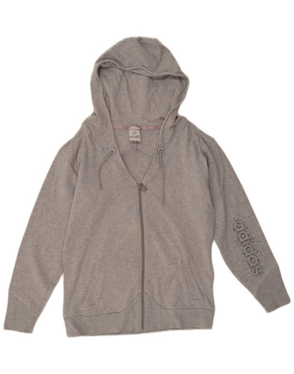 Adidas Womens Graphic Zip Hoodie Sweater UK 14 Medium Grey Cotton