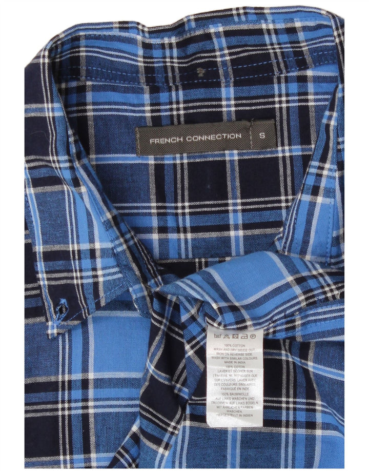 French Connection Mens Short Sleeve Shirt Small Blue Check Cotton