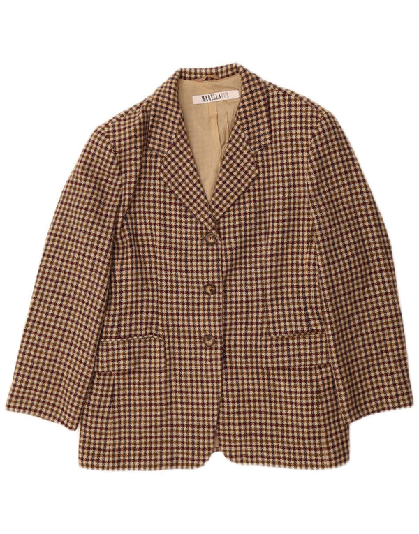Marella Womens 3 Button Blazer Jacket UK 18 XL Brown Houndstooth New Wool