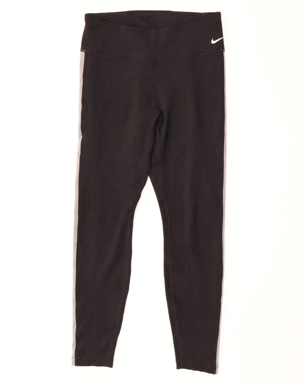 Nike Womens Dri Fit Crop Graphic Leggings UK 14 Medium  Black Colourblock