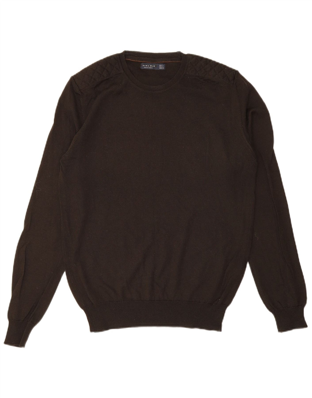 ZARA Mens Crew Neck Jumper Sweater Large Brown Acrylic