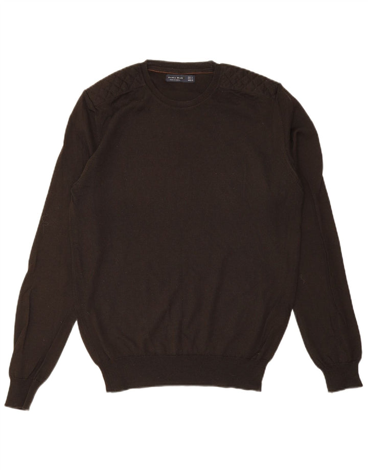 ZARA Mens Crew Neck Jumper Sweater Large Brown Acrylic
