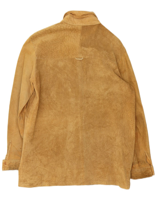 Andrea Mare Womens Overshirt Suede Shirt UK 16 Large Beige Leather
