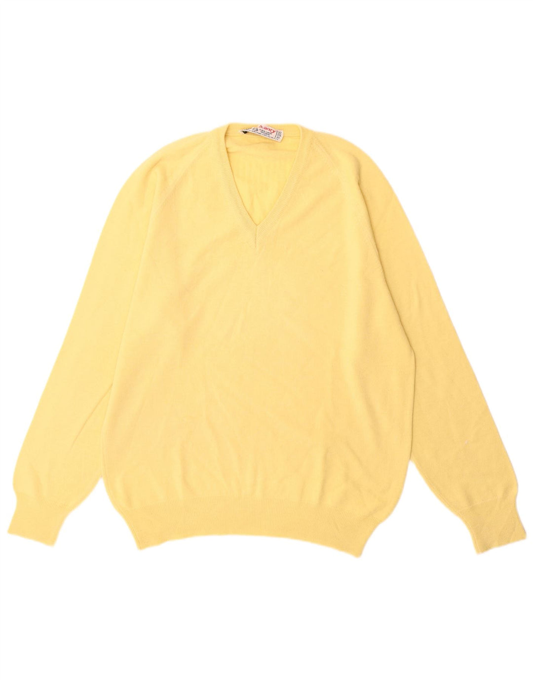 Vintage Mens V-Neck Jumper Sweater Large Yellow Virgin Wool