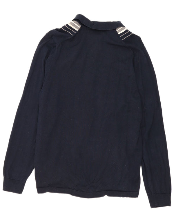 Marks & Spencer Mens Cardigan Sweater Medium Navy Blue Colourblock Cotton