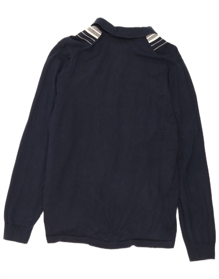 Marks & Spencer Mens Cardigan Sweater Medium Navy Blue Colourblock Cotton