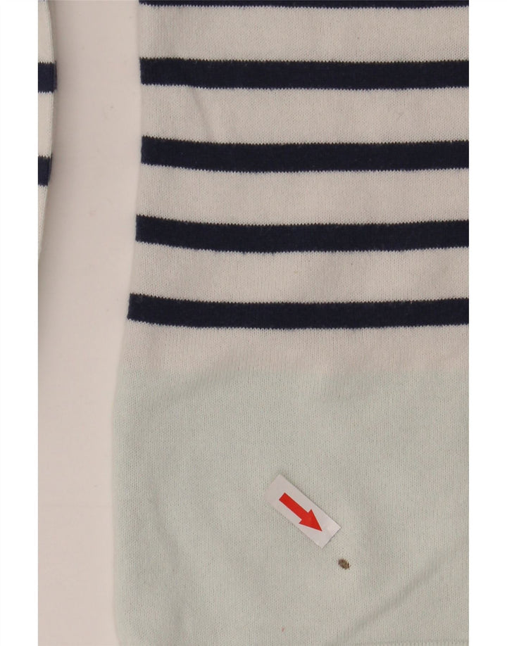 Marks & Spencer Womens Top Long Sleeve UK 8 Small White Striped Cotton