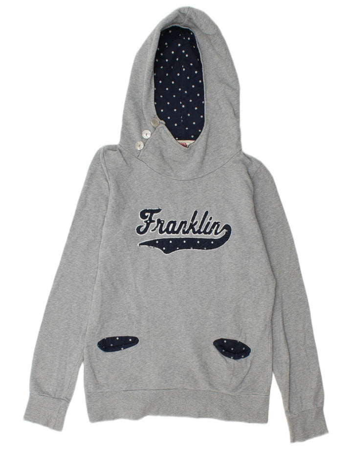 Franklin Marshall Womens Graphic Hoodie Jumper UK 14 Large Grey Cotton