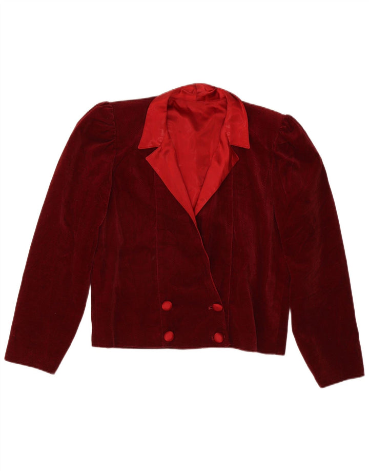 Vintage Womens Double Breasted Velvet Blazer Jacket UK 12 Medium Red 80s