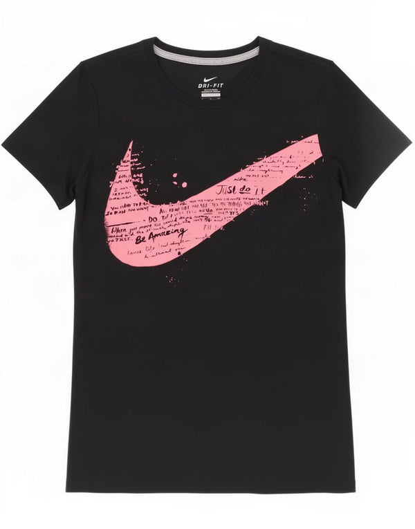 Nike Womens Dri Fit Graphic T-Shirt Top UK 10 Small Black Cotton