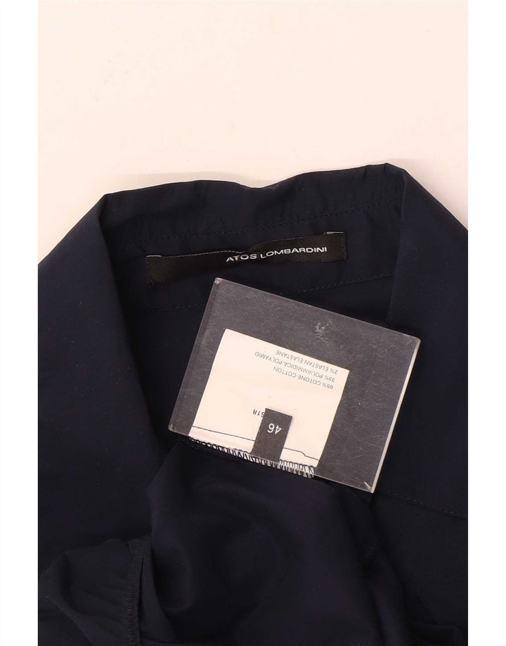 Atos Lombardini Womens Ruffle Front Shirt Bodysuit IT 46 Large Navy Blue