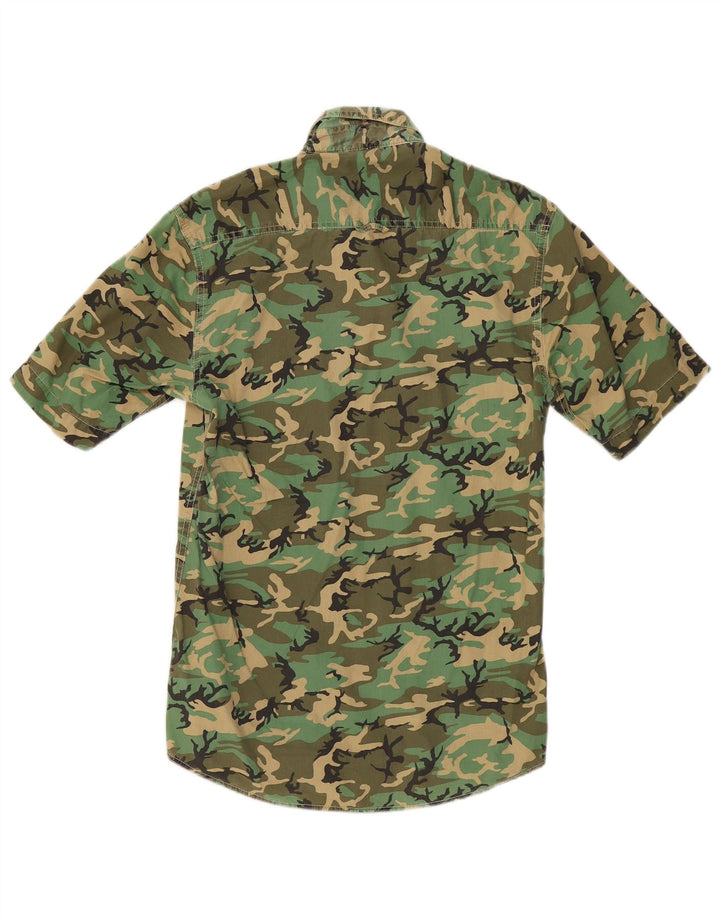 JACK & JONES Mens Short Sleeve Shirt Small Khaki Camouflage Cotton