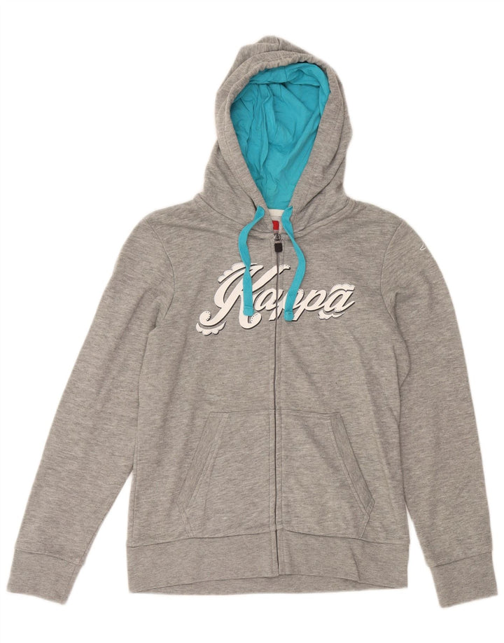 Kappa Womens Graphic Zip Hoodie Sweater UK 12 Medium Grey Flecked Polyester