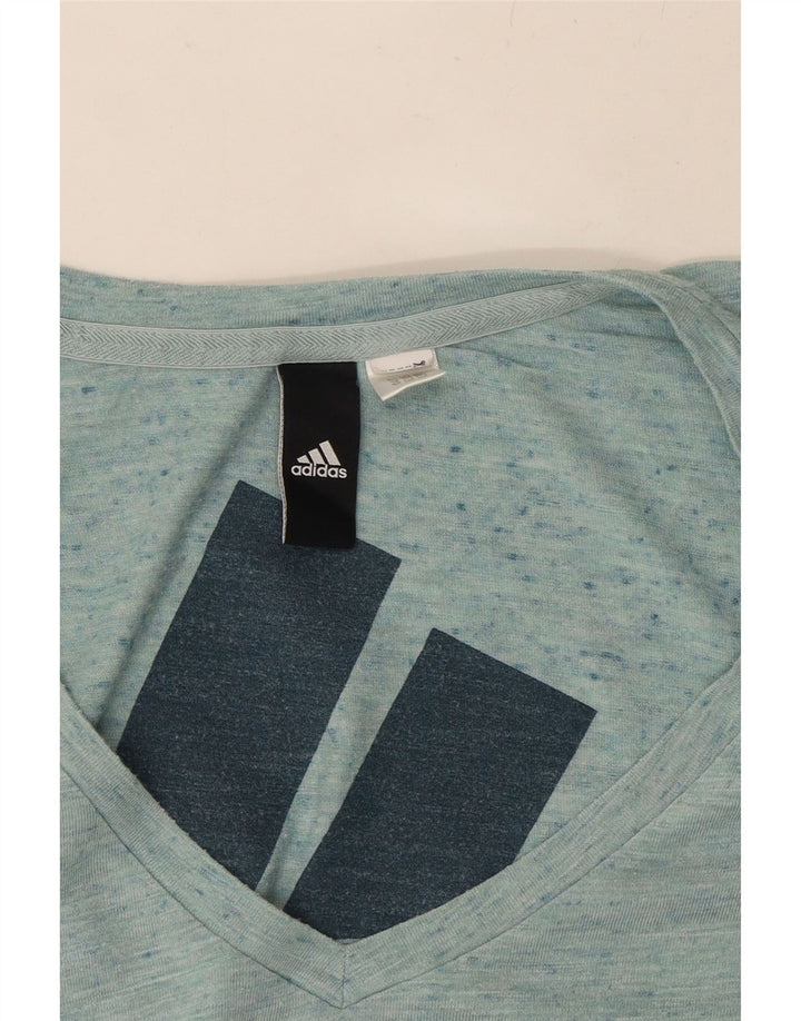 ADIDAS Womens Graphic T-Shirt Top UK 14 Medium Blue Flecked Vintage Adidas and Second-Hand Adidas from Messina Hembry 