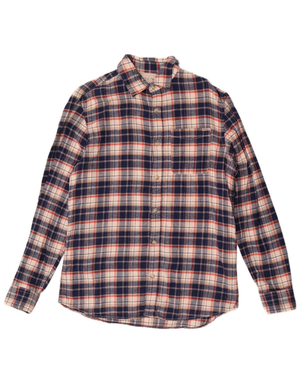 Jack & Jones Mens Flannel Shirt Medium Navy Blue Check Cotton