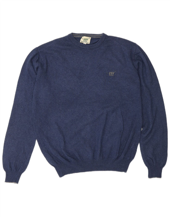 HENRY COTTONS Mens Crew Neck Jumper Sweater Medium Navy Blue Wool