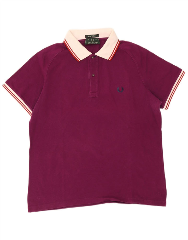 Fred Perry Mens Special Edition Rugby Polo Shirt Large Maroon Striped