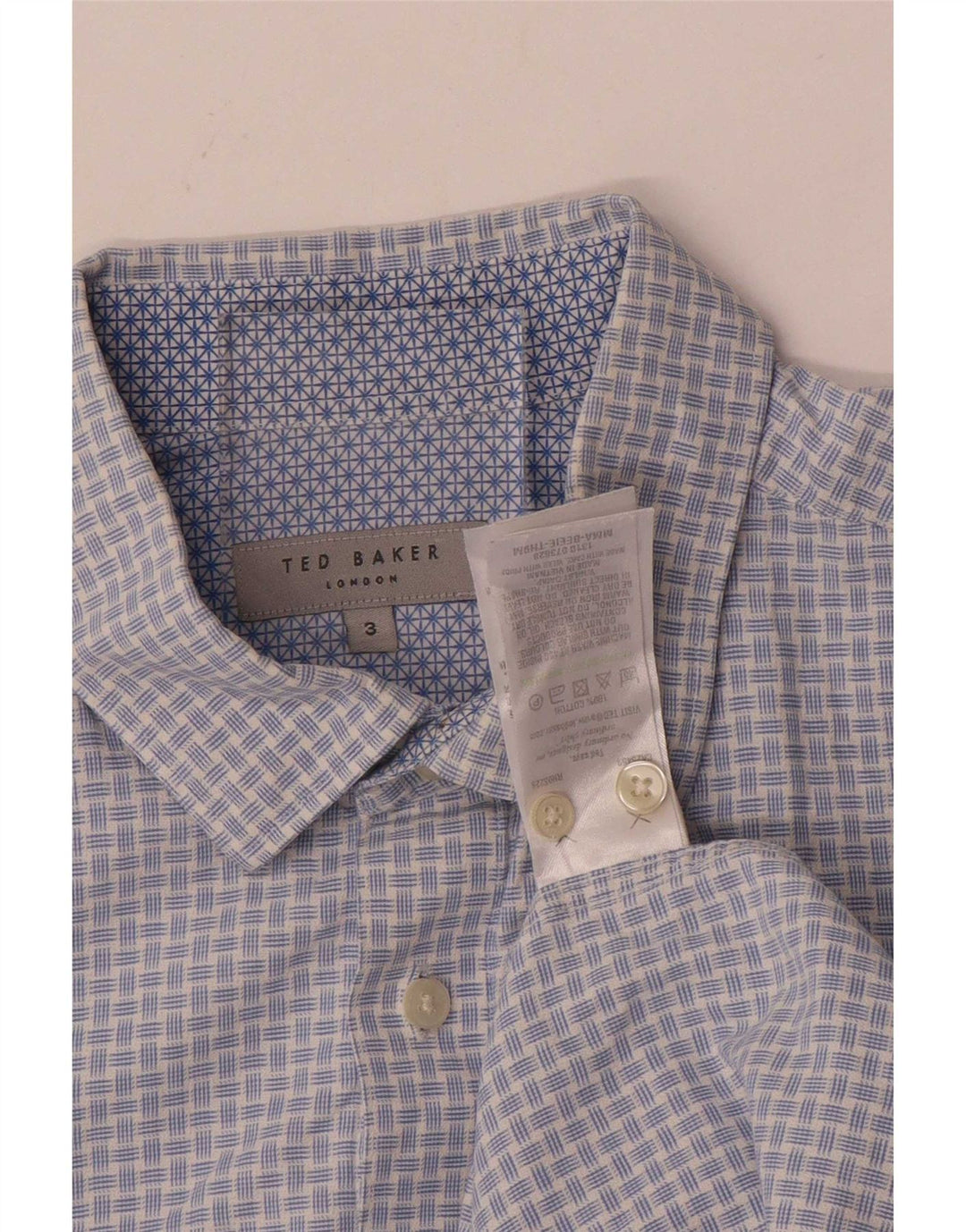 Ted Baker Mens Shirt Size 3 Medium Blue Gingham Cotton