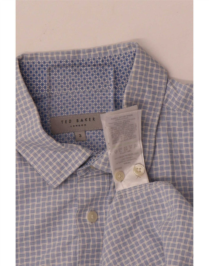 Ted Baker Mens Shirt Size 3 Medium Blue Gingham Cotton