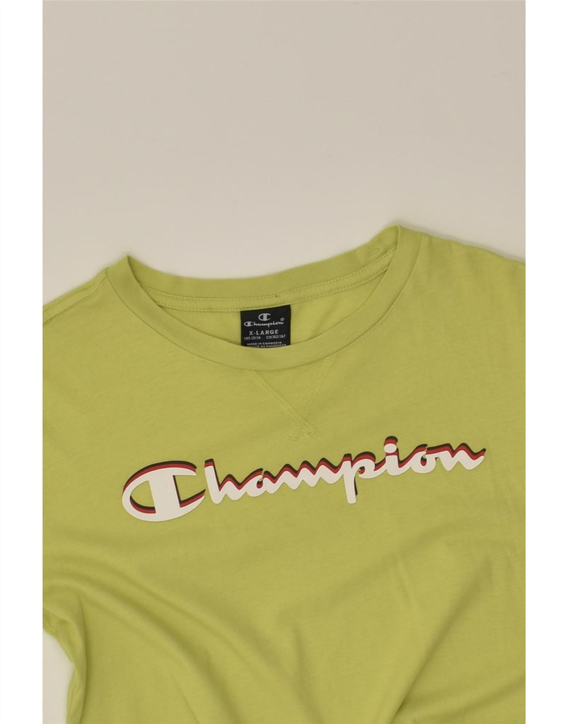 CHAMPION Girls Graphic T-Shirt Top 13-14 Years XL Green Cotton | Vintage Champion | Thrift | Second-Hand Champion | Used Clothing | Messina Hembry 