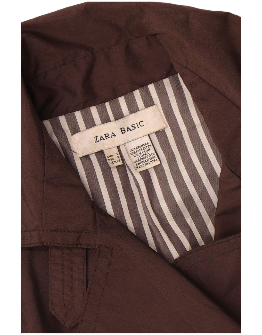 Zara Womens Double Breasted Trench Coat UK 10 Small Brown Nylon