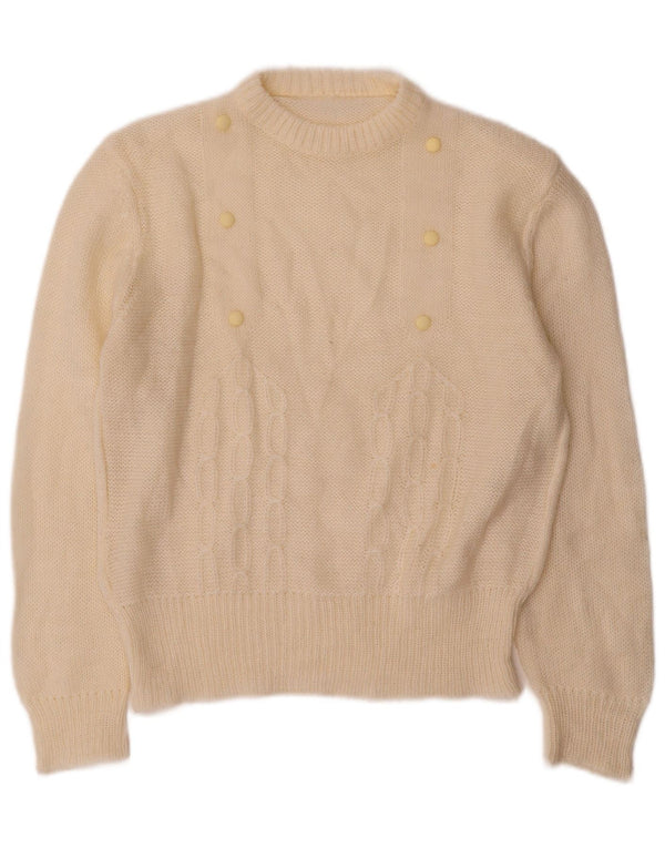 Vintage Womens Crew Neck Jumper Sweater UK 12 Medium Off White