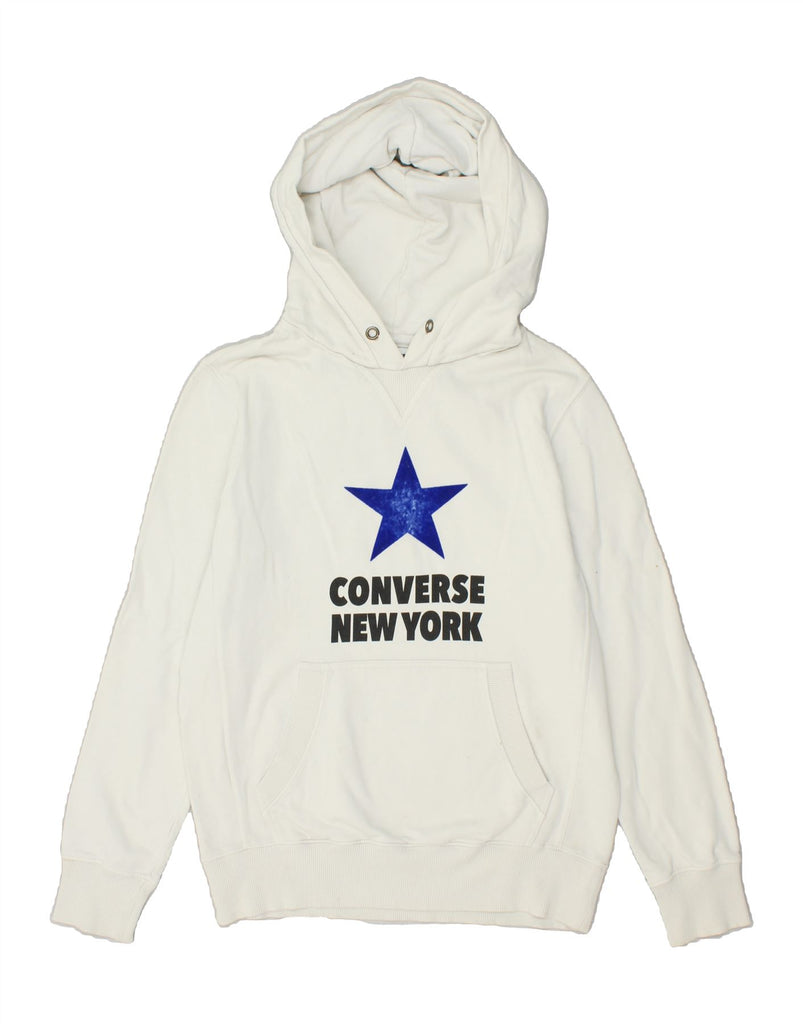 CONVERSE Mens Graphic Hoodie Jumper Small White Cotton | Vintage Converse | Thrift | Second-Hand Converse | Used Clothing | Messina Hembry 