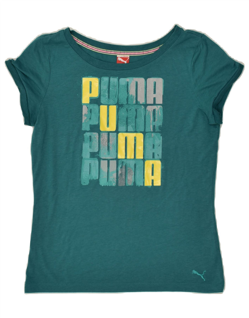 PUMA Womens Graphic T-Shirt Top UK 12 Medium Blue | Vintage Puma | Thrift | Second-Hand Puma | Used Clothing | Messina Hembry 