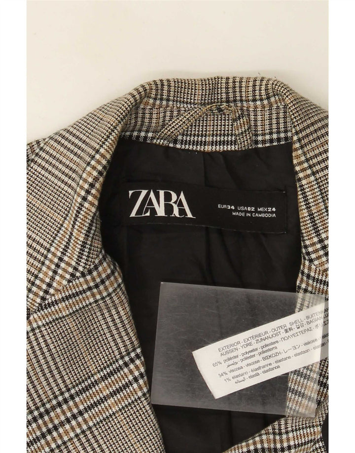 Zara Womens 1 Button Blazer Jacket EU 34 2XS Grey Check Polyester