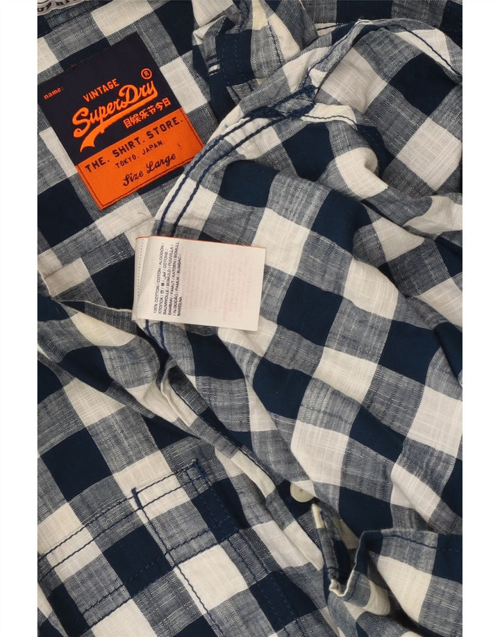 Superdry Mens Shirt Large Navy Blue Gingham Cotton