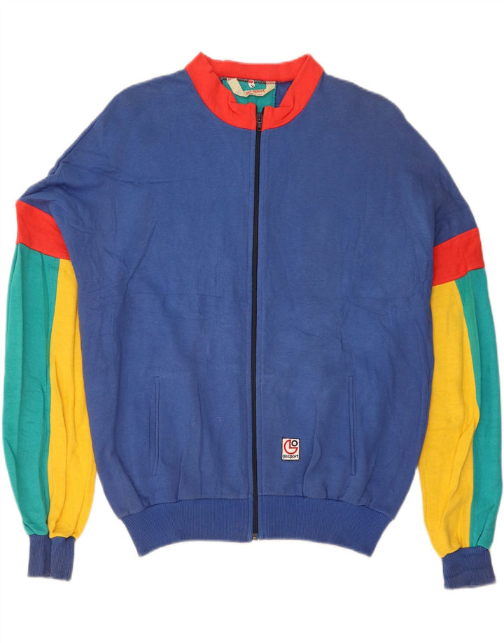 Vintage Mens Tracksuit Top Jacket Large Blue Colourblock