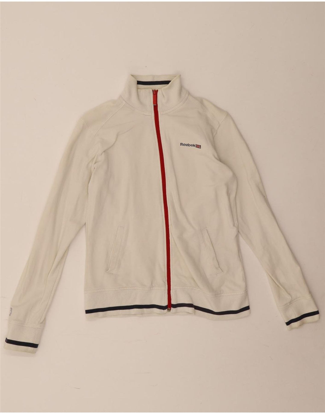 Reebok Womens Tracksuit Top Jacket UK 12 Medium White Cotton