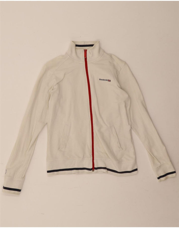 Reebok Womens Tracksuit Top Jacket UK 12 Medium White Cotton