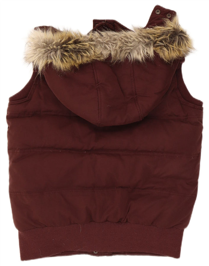Fat Face Womens Hooded Padded Gilet UK 10 Small Burgundy Polyester