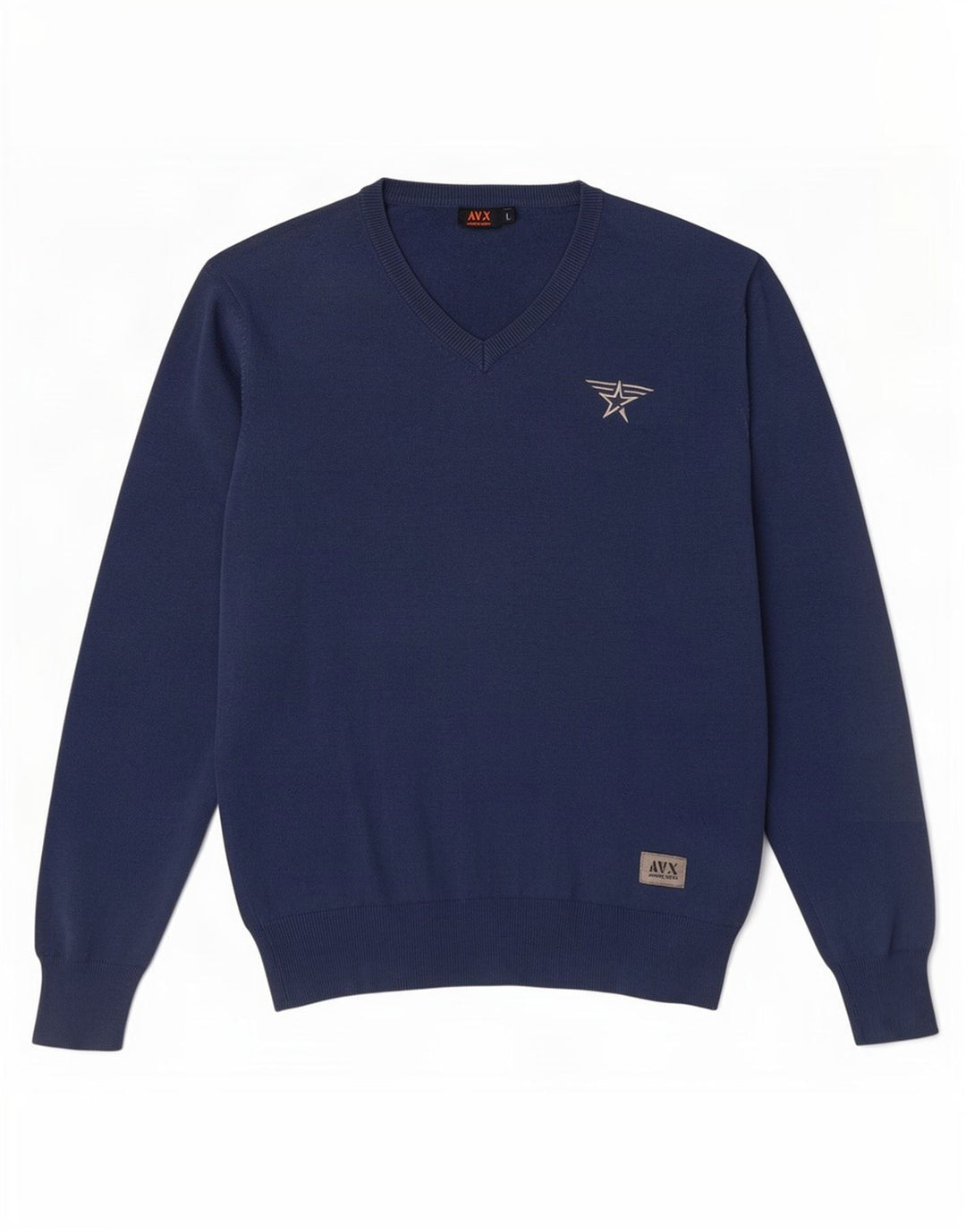 Avirex Mens V-Neck Jumper Sweater Large Blue Cotton