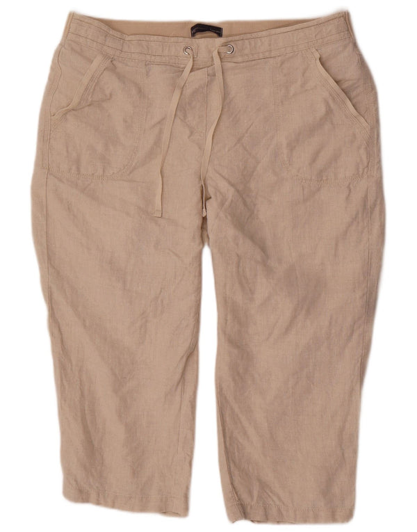 Marks & Spencer Womens Capri Trousers UK 18 XL W38 L22 Beige Linen
