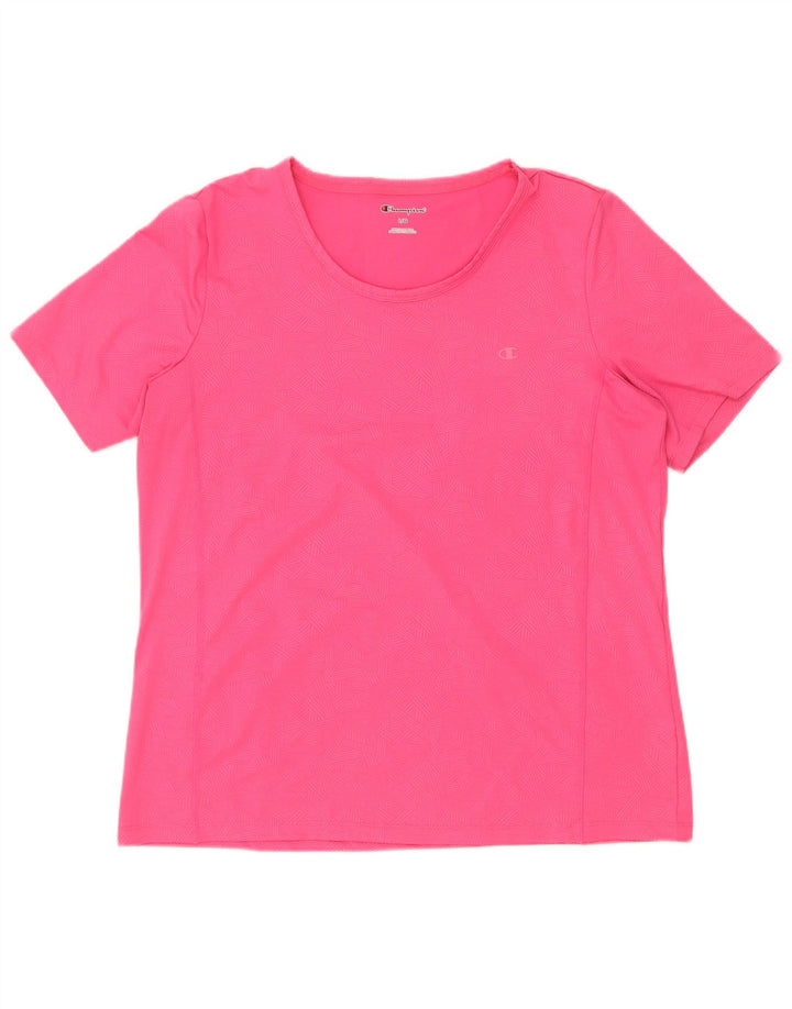 Champion Womens T-Shirt Top UK 16 Large Pink Geometric Polyester