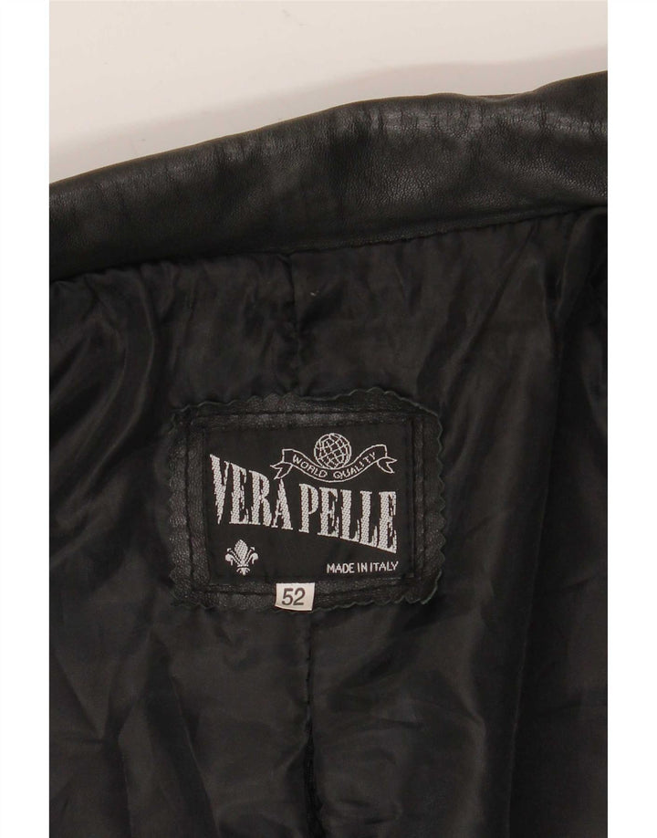 Vintage Mens 3 Button Leather Blazer Jacket IT 52 XL Black Leather