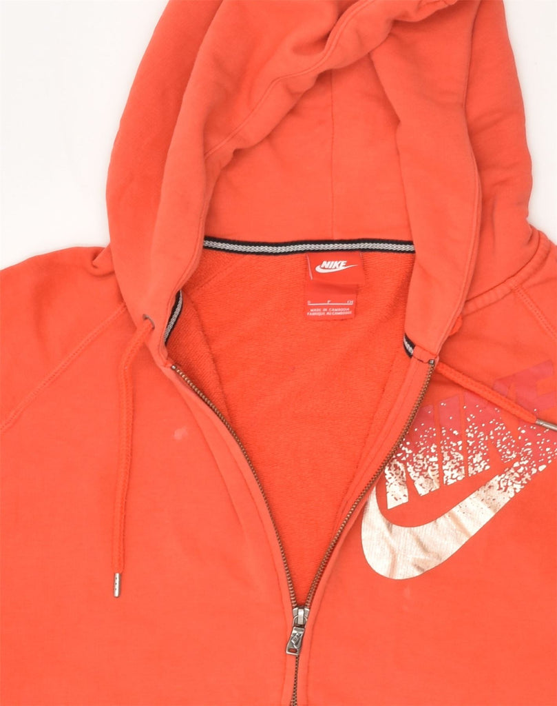 NIKE Womens Graphic Zip Hoodie Sweater UK 10 Small Orange Cotton | Vintage Nike | Thrift | Second-Hand Nike | Used Clothing | Messina Hembry 