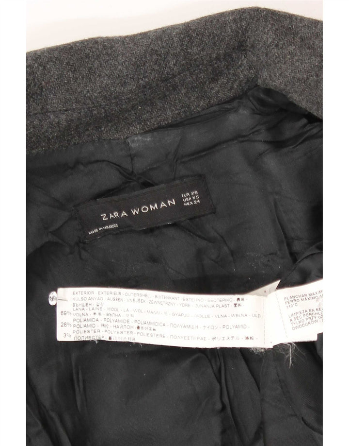 Zara Womens Double Breasted Coat UK 6 XS Grey Wool