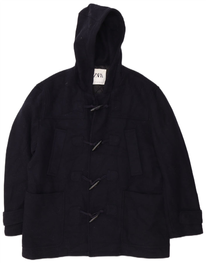 Zara Mens Hooded Duffle Jacket UK 42 XL Navy Blue