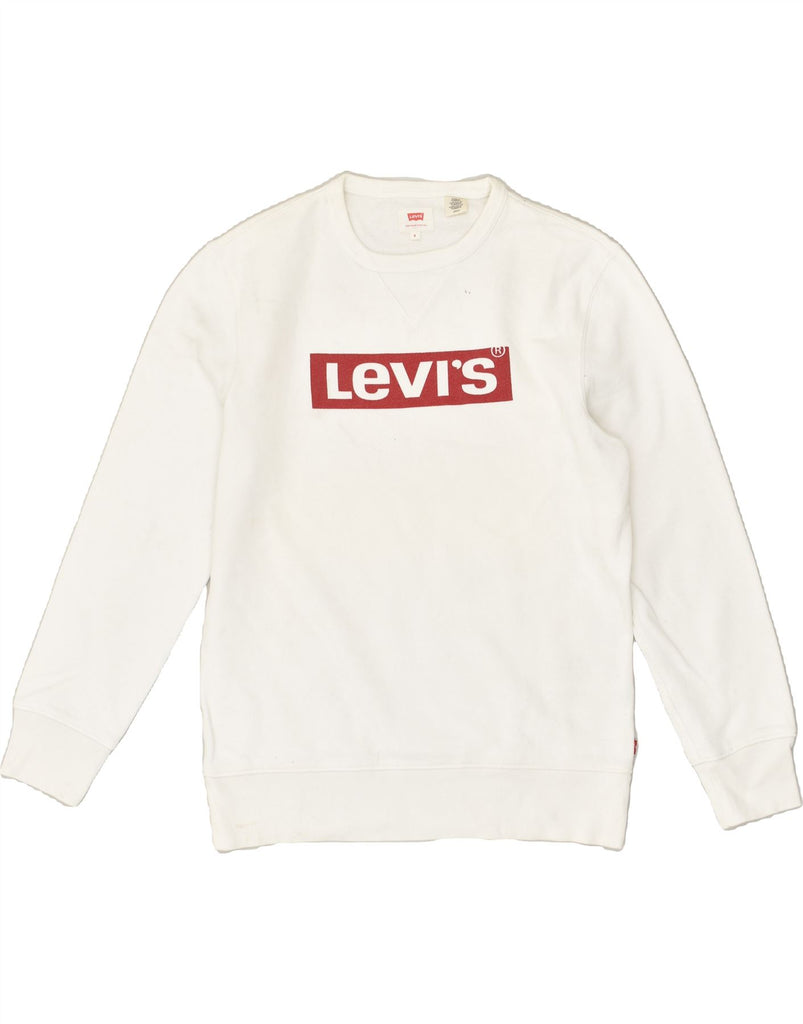 LEVI'S Mens Graphic Sweatshirt Jumper Small White Cotton | Vintage Levi's | Thrift | Second-Hand Levi's | Used Clothing | Messina Hembry 