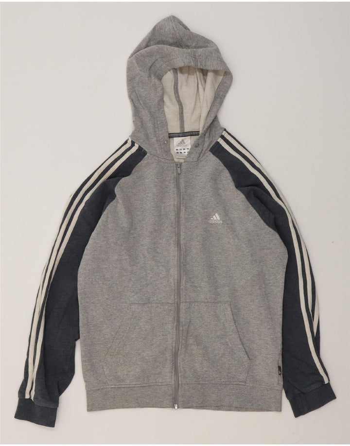 ADIDAS Mens Zip Hoodie Sweater Medium Grey Colourblock Cotton