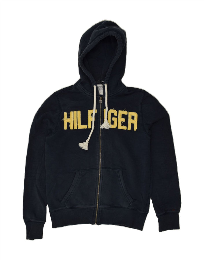 TOMMY HILFIGER Mens Graphic Zip Hoodie Sweater Medium Navy Blue Cotton | Vintage Tommy Hilfiger | Thrift | Second-Hand Tommy Hilfiger | Used Clothing | Messina Hembry 
