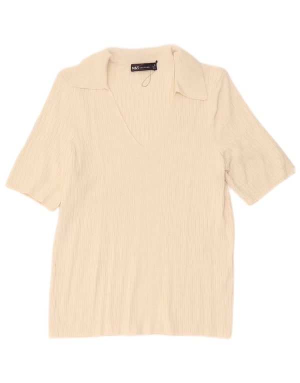 Marks & Spencer Womens Polo Shirt UK 6 XS Off White Viscose