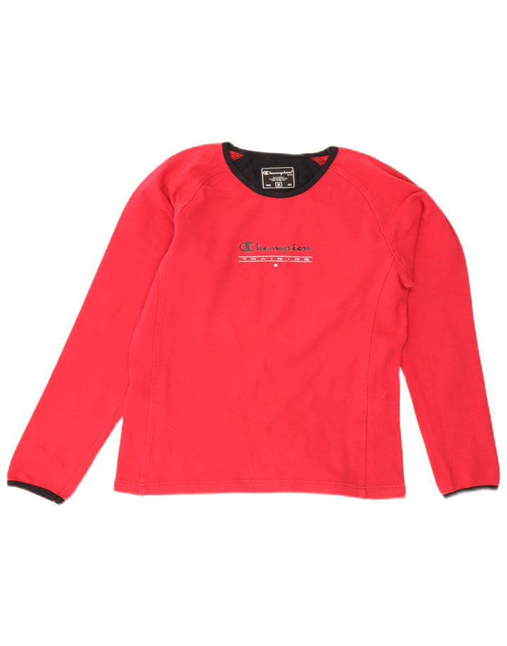 Champion Womens Graphic Top Long Sleeve UK 12 Medium Red Cotton