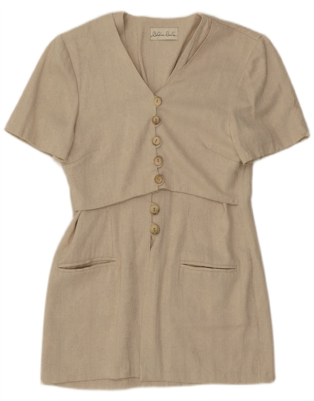 Vintage Womens Short Sleeve Longline Blazer Jacket UK 8 Small Beige Classic