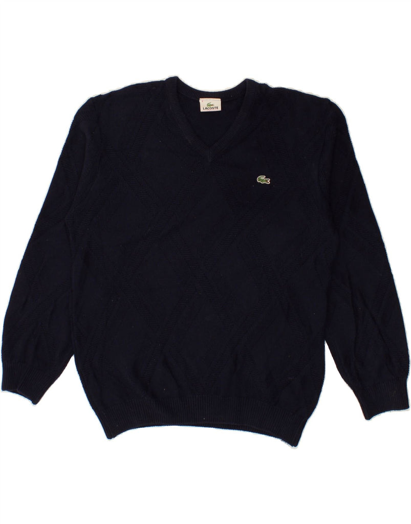 LACOSTE Mens V-Neck Jumper Sweater Size 4 Medium Navy Blue Argyle/Diamond Vintage Lacoste and Second-Hand Lacoste from Messina Hembry 