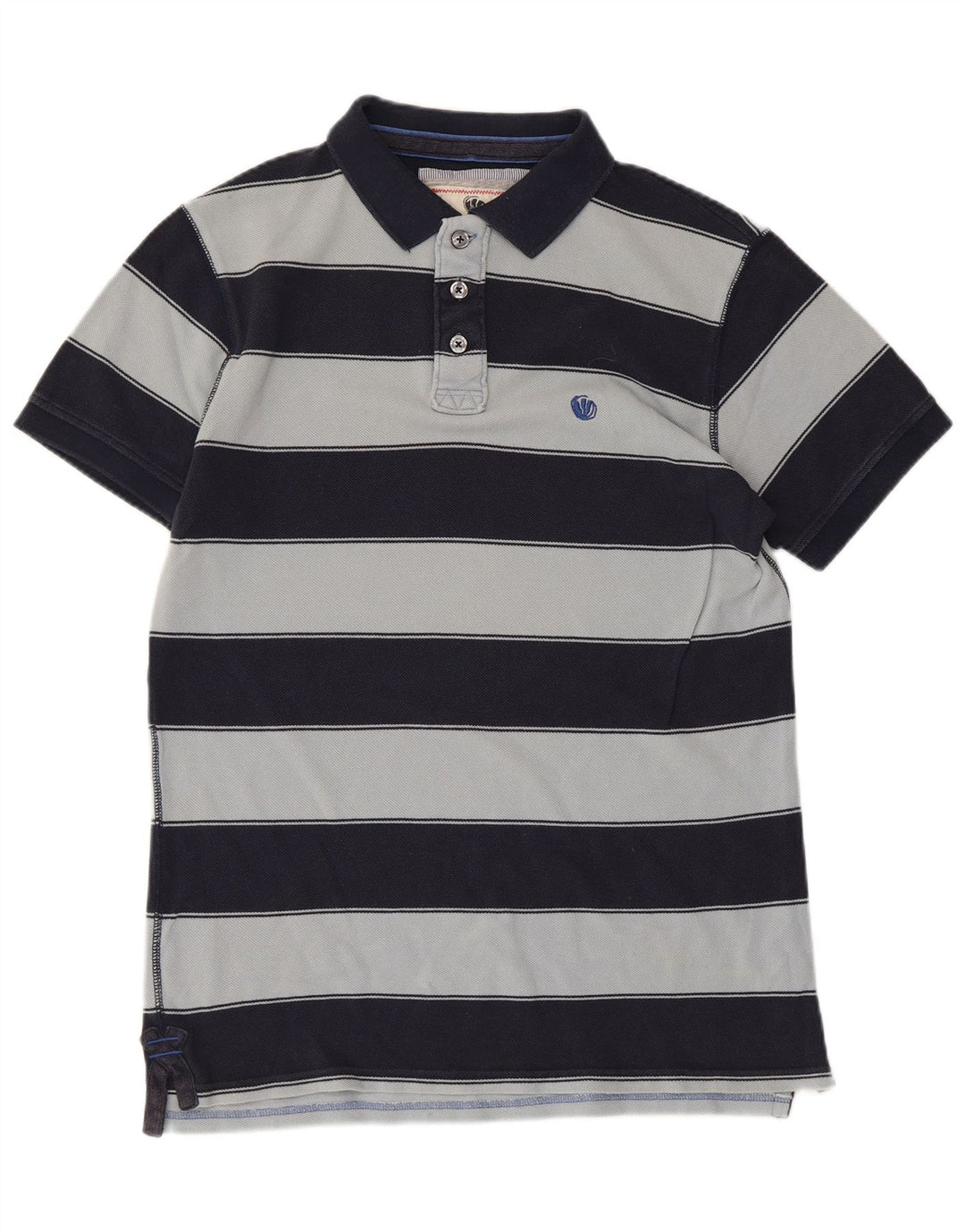 FAT FACE Mens Polo Shirt Medium Navy Blue Striped Cotton