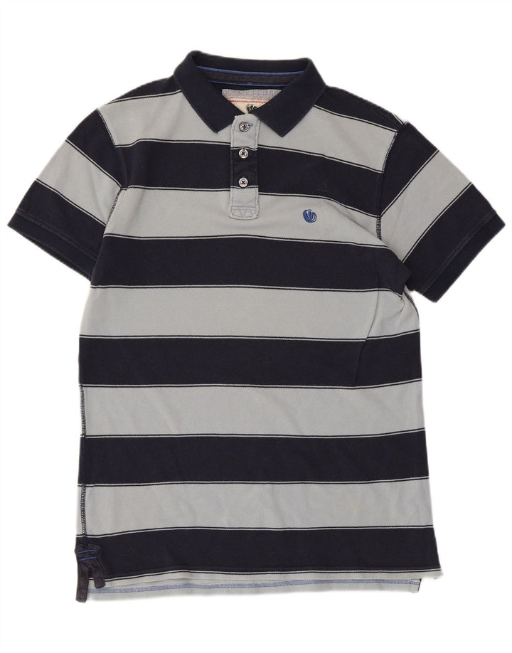 FAT FACE Mens Polo Shirt Medium Navy Blue Striped Cotton